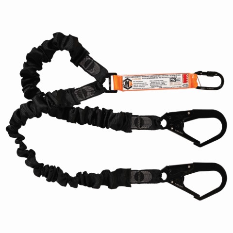 LINQ WEBBING LANYARD ELASTIC DBL LEG 1X SG KARABINER 2X D.A SCAFF HOOK